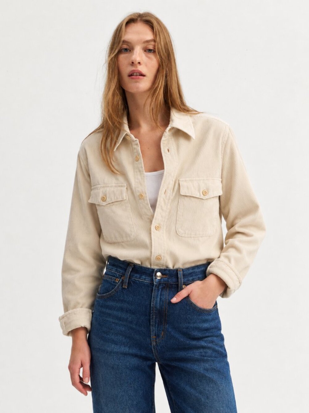 NWT Madewell Corduroy Shacket Unisex Cream Oversized Button-Up Shirt Jacket S